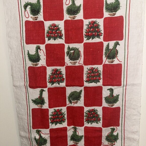 Vintage Christmas Tea Towel Colonial Williamsburg Red & Green Linen 1990s - Picture 4 of 10